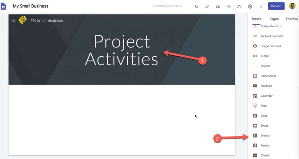 Create Project Activities Page