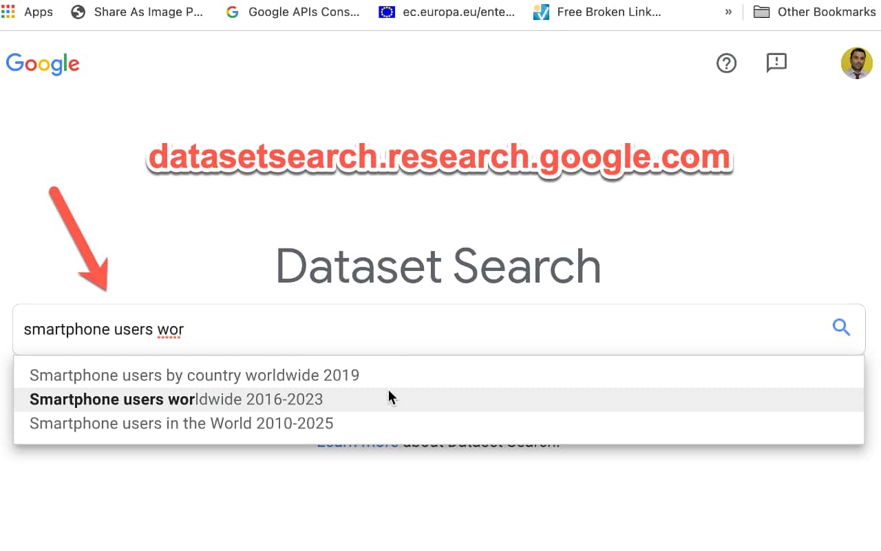 Using Google dataset search